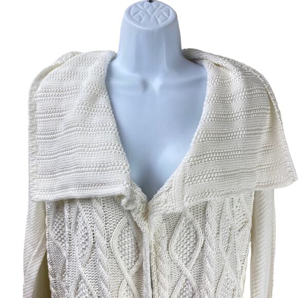 CAbi Cable Knit Open Cardigan Sweater White Size Medium - Picture 2 of 7